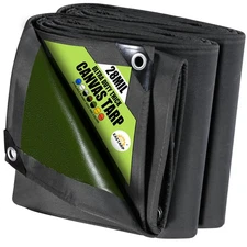 10x12 FT Black Ultra-Heavy Duty Tear-Resistant Canvas Tarpaulin,28 Mil Organi...
