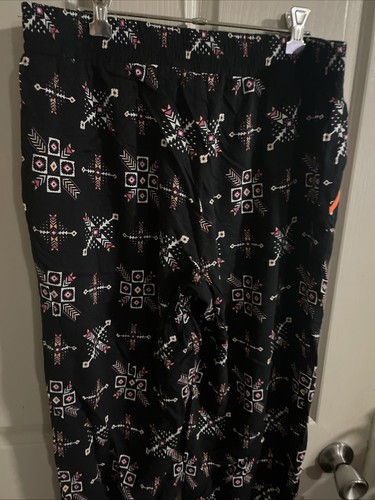 ROCKMANS ELASTIC WAIST VISCOSE BLACK GEOMETRIC PRINT CAPRI BEACH PANTS SIZE 12 - Picture 9 of 16