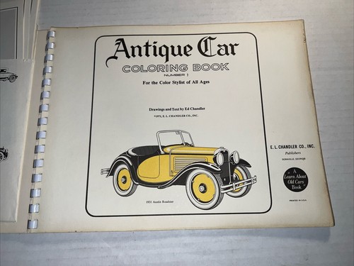 Vintage Antique Car Coloring Book Number 1 E.L. Chandler 1971 Partially Used - Picture 5 of 14