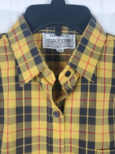 The Jean Co By Charlotte Ford Vintage Mustard Yellow Plaid Button Up Blouse - Picture 2 of 12