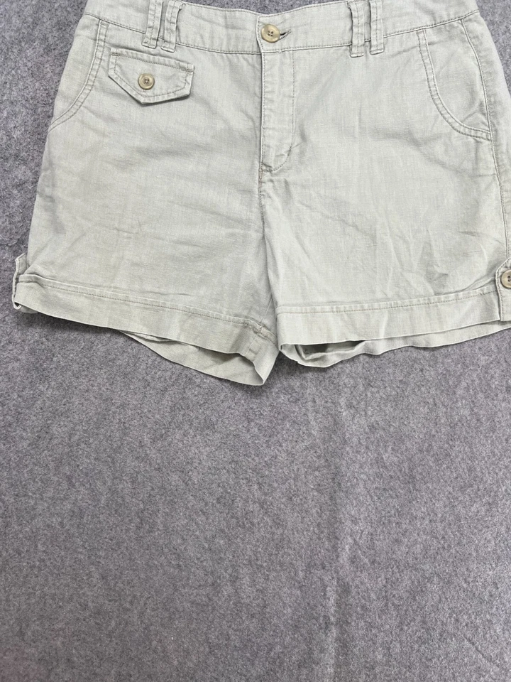 Pantalones Cortos Gloria Vanderbilt Para Mujer Talla 6 Patti Nobelt Aparejados Mezcla de Lino Verde Desteñido Foto 4 de 4