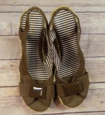 GITANO Women's Tator Wedge Sandals Size 7.5 Canvas Slingback Brown Open Toe