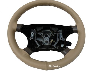 FOR AUDI A4 B7 PERFORATED LEATHER STEERING WHEEL COVER 2005-2008 BEIGE STITCHING