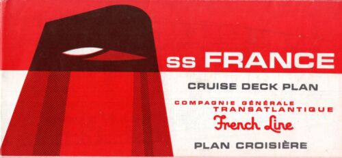Piano ponte crociera French Line S.S. FRANCE anni '60 con 1a e foto di interni turistici - Foto 1 di 3