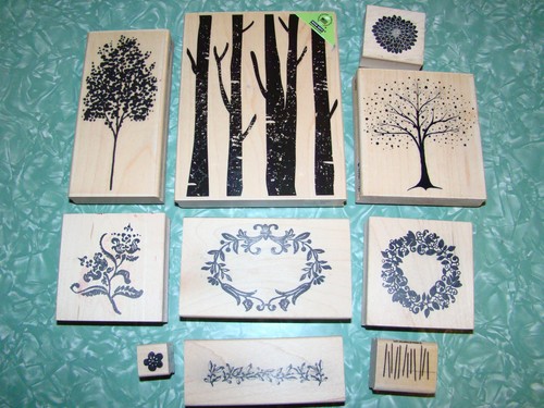 Wood Mounted Rubber Stamps:Trees, Vines, Floral, Grass 1/2"- 6" Sizes LOT of 10 - Picture 2 of 5