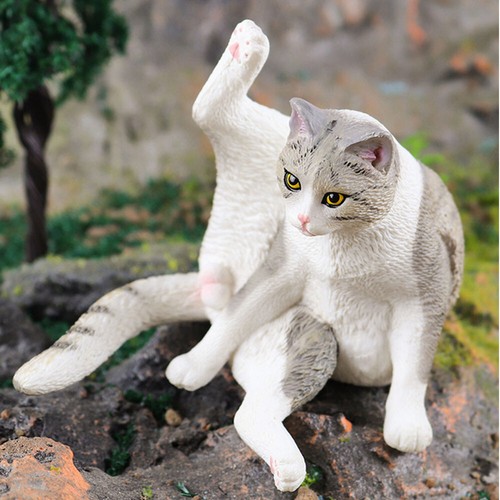 Gray Cat Action Statue Animal Figurine Model Home Ornament Decor Gift Xmas Toy - Picture 8 of 9