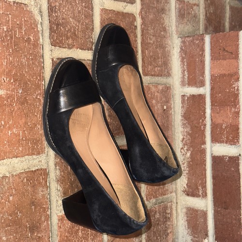 Clarks Artisan Black Patent Leather Suede Block Heel Shoes Women's 7M - Picture 3 of 9