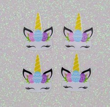 4 Quantity - 38mmx32mm Glossy Flat Back Easter Unicorn Resins