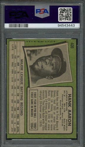 1971 Topps #400 Hank Aaron Atlanta Braves ex-mt PSA 6 - Bild 2 von 3