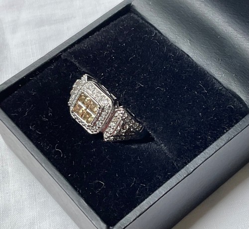 Anello in oro bianco 14 kt con diamanti bianchi champagne misura 3,25 Estate 4,7 g - Foto 4 di 23