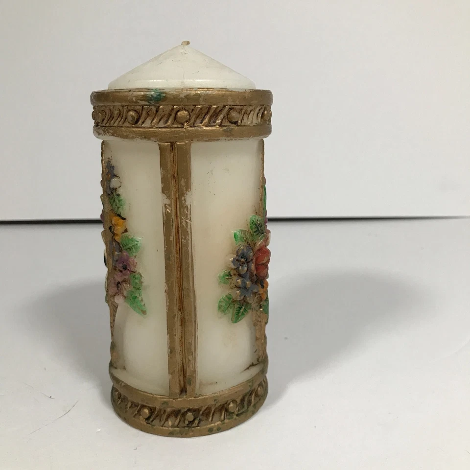 Cesta de flores púrpura adorno dorado redondo sin perfume blanco 6 pulgadas de alto vela de pilar Foto 4 de 4