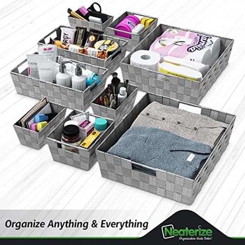 Storage Baskets Set 9 Closet Organizers Bathroom Laundry Nursery Kitchen Nylon - Picture 6 of 7
