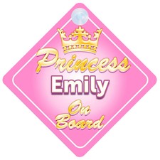 Crown Princess Emily On Board Personalised Baby Girl Car Sign
