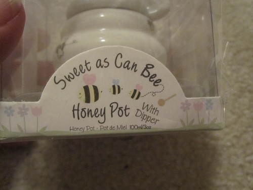 Kate Aspen Sweet as Can Bee Ceramic Mini Honey Pot with Wooden Honey Dipper - Picture 3 of 6