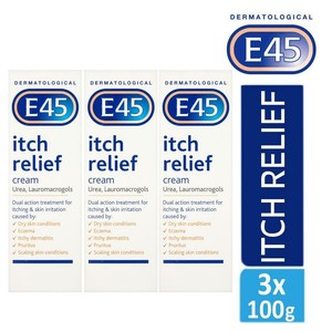 3 x E45 Dermatological Itch Relief Cream Treats Dry,Itchy Skin & Eczema 100g