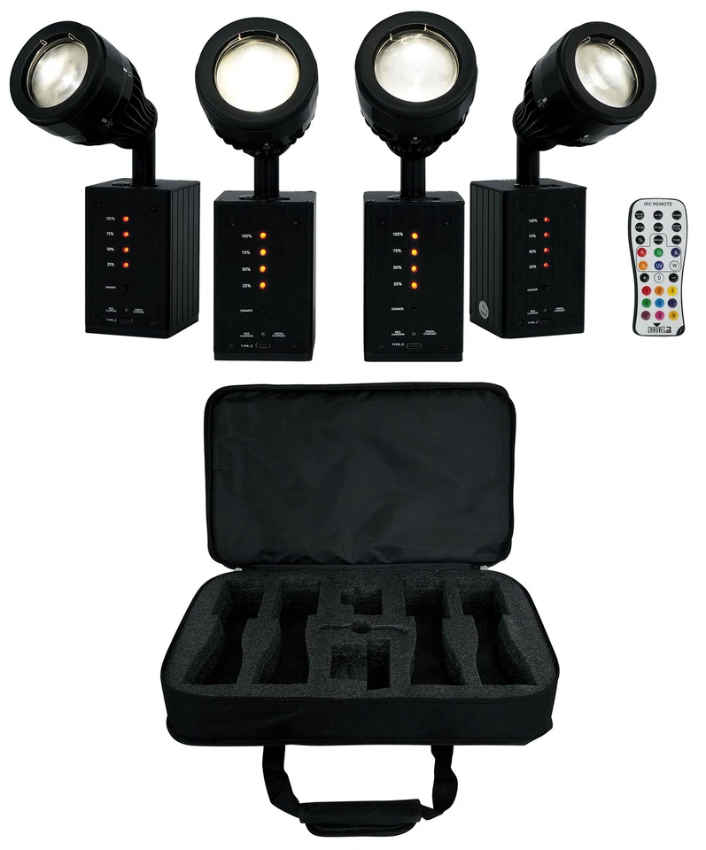 Chauvet DJ Ezpin Zoom Pack 8) Rechargeable Pin Spot Lights+Remote+Bag+Fogger+Mic - Image 2 of 4