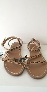 ZARA LEOPARD ANIMAL PRINT LEATHER FLAT SANDALS NEW SIZES UK 5\u00267 EU 38\u002640 | eBay