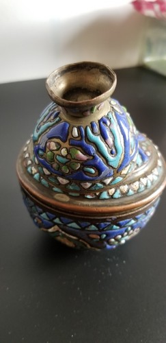 ANTIQUE COFFEE SET Damascus ENAMEL LARGE PLATE TURKISH IZNIK ISLAMIC HEENA - Picture 6 of 15