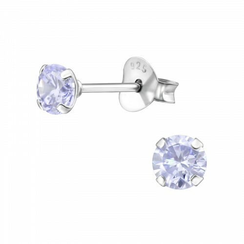925 Sterling Silver Round Earrings Studs Tiny Small Clear Pink Aqua Blue Purple - Picture 5 of 5