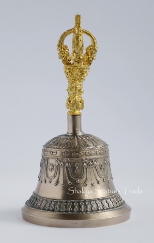 Tibetan 7.25" Vajra Ghanta Set Bronze Alloy with Gold Plated from Patan, Nepal - Picture 4 of 10