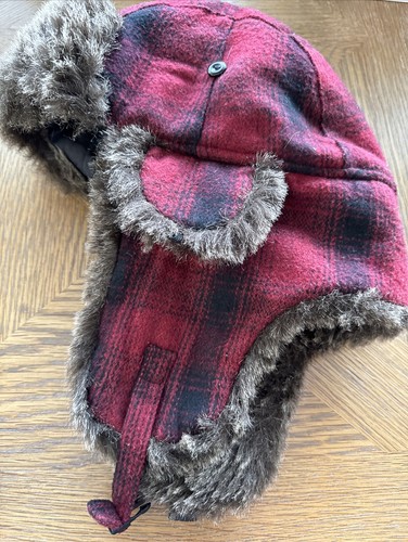 Red Plaid Yukon Charlies Trapper Hunting Hat Men’s Size L/XL Ear Flap Chin Strap - Picture 9 of 9