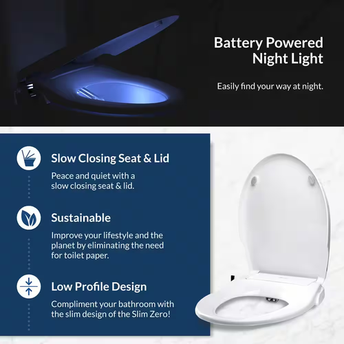 Bidet Seat Non-Electric for Elongated Toilets Slim Sleek Zero Dual Nozzle White - Picture 5 of 12