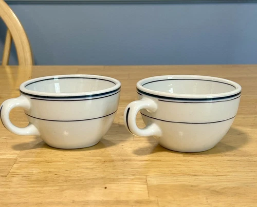 Vintage Cup Shenango Mug G-26 Restaurant 2.5”X 4”Green Stripe Set of 2