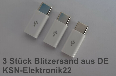3 x Micro USB auf USB C Adapter Typ C Weiß  Blitzversand DE