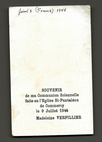 1944 First Communion Souvenir Card-L'Eglise St. Pantaleon de Commercy Francia - Foto 3 di 4