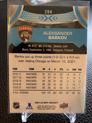 2021-22 Upper Deck MVP #204 Aleksander Barkov - Florida Panthers HI-# SP 🙂 - Imagen 2 de 2