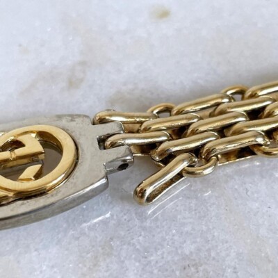 Old GUCCI Chain Belt Gold GG logo mark Vintage Long necklace