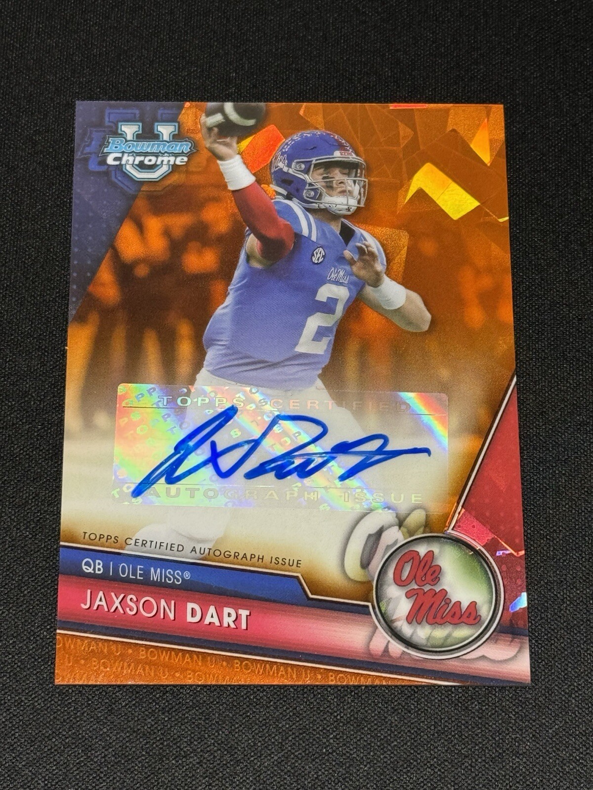 2023 Bowman University Chrome Sapphire Jaxson Dart Orange Auto /25 Ole Miss