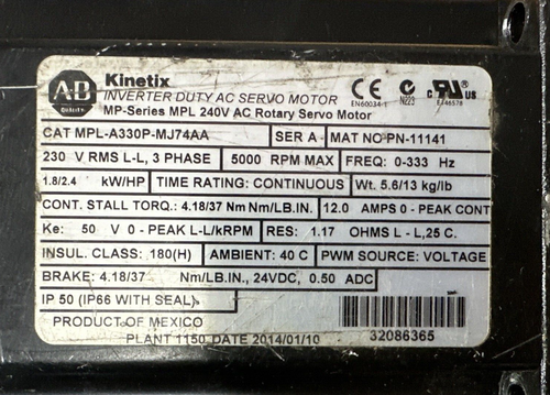 ALLEN-BRADLEY MPL-A330P-MJ74AAA INVERTER DUTY AC SERVO MOTOR **USED GUARANTEED** - Bild 2 von 5