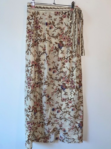 Boho Wrap Skirt Size 8 Floral White Smart Beach Peasant Retro Vintage Work Long - Picture 2 of 12