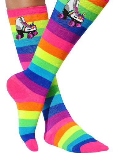 Roller Skating Unicorn Socks Rainbow Knee High Leggings Derby Glow Skate Party - Picture 9 of 11