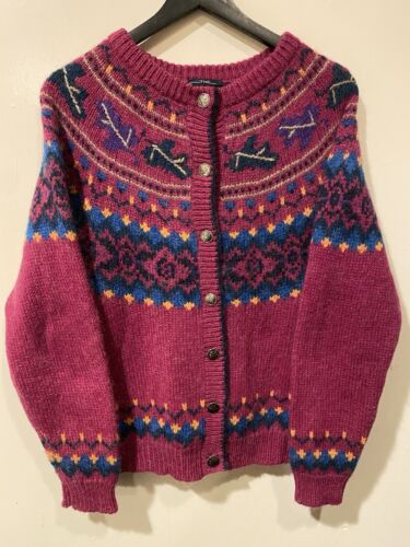 VTG Woolrich Wool Mohair Cardigan Sweater Womens Medium Pink Fair Isle Geometric