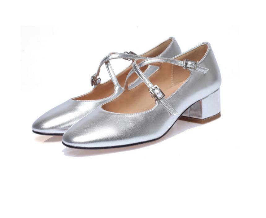 Women's Mary Jane Shoes 4.5cm Chunky Mid Heel Shoes Round Toe