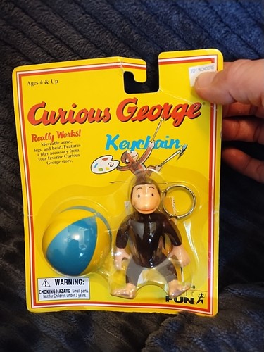 Gift Curious George Keychain Basic Fun NEW in Package 1998 Comes W/Ball Vintage