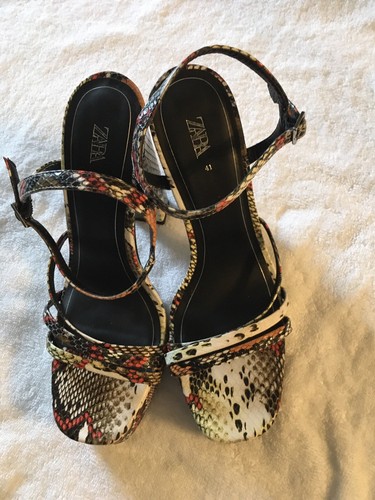 ZARA Multicolored Leather Faux Sneak High Heel Straps Style Sandals Size 10.5 - Picture 5 of 10