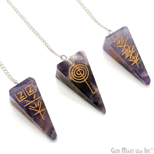 Healing Gemstone With Chinese Reiki Symbols Healing Meditation Pendulum Pendant - Picture 13 of 46