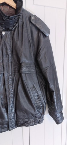 Mens Vintage Leather Jacket Medium Black Bomber Biker Jacket 80s - Picture 5 of 16