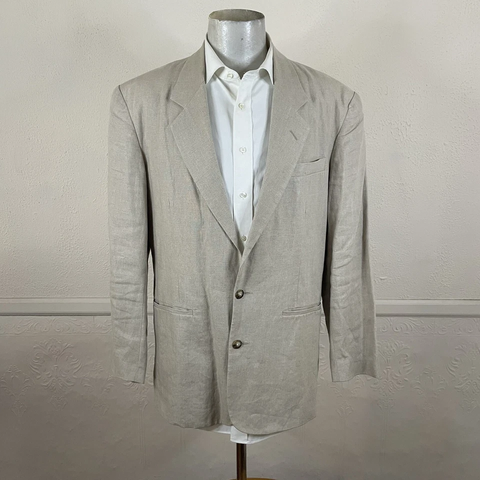 Structure Sport Coat Blazer Mens M Beige Linen Two Button - Image 3 of 4