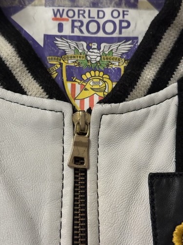 Vintage World Of Troop LL Cool J Striped Leather Jacket XL Rap Tee Hip Hop 2Tone - Picture 11 of 17