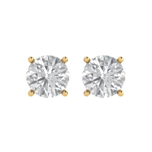 3.0 ct Round Cut Stud anniversary Earrings 14k Yellow solid Gold Push Back - Picture 3 of 11