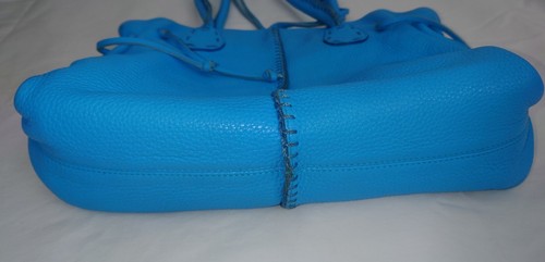 Carlos Falchi Fatto a Mano Aqua Blue Pebbled Leather Whipstitch Detail Satchel  - Picture 16 of 24