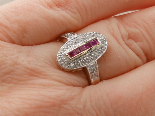 9ct gold ruby diamond ring cluster size p 9 carat yellow gold art deco new boxed - Picture 4 of 7