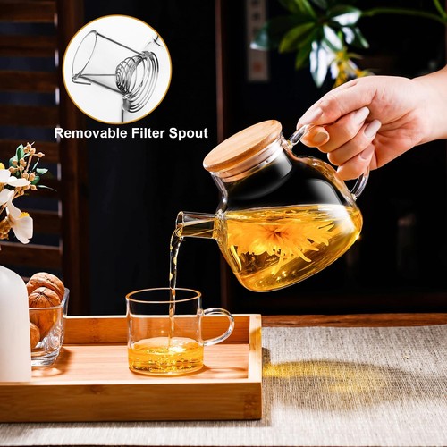 Glass Teapot Stovetop 20 Oz/600ml Borosilicate Clear Tea Kettle With Bamboo Lid - Picture 3 of 6