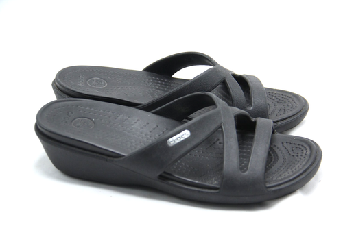 Crocs Patricia II Wedge Sandals Women's Size 7 Black Strappy Waterproof Slide