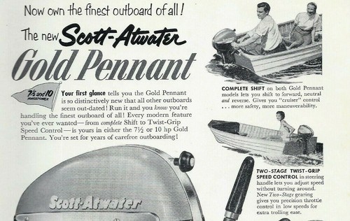 1953 PAPER AD SCOTT-ATWATER GOLD PENNANT OUTBOARD MOTORS ~ 5 TO 16 HP - Picture 2 of 3
