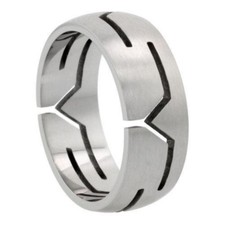 Stainless Steel "Y" Cut-outs Domed Wedding Band Ring